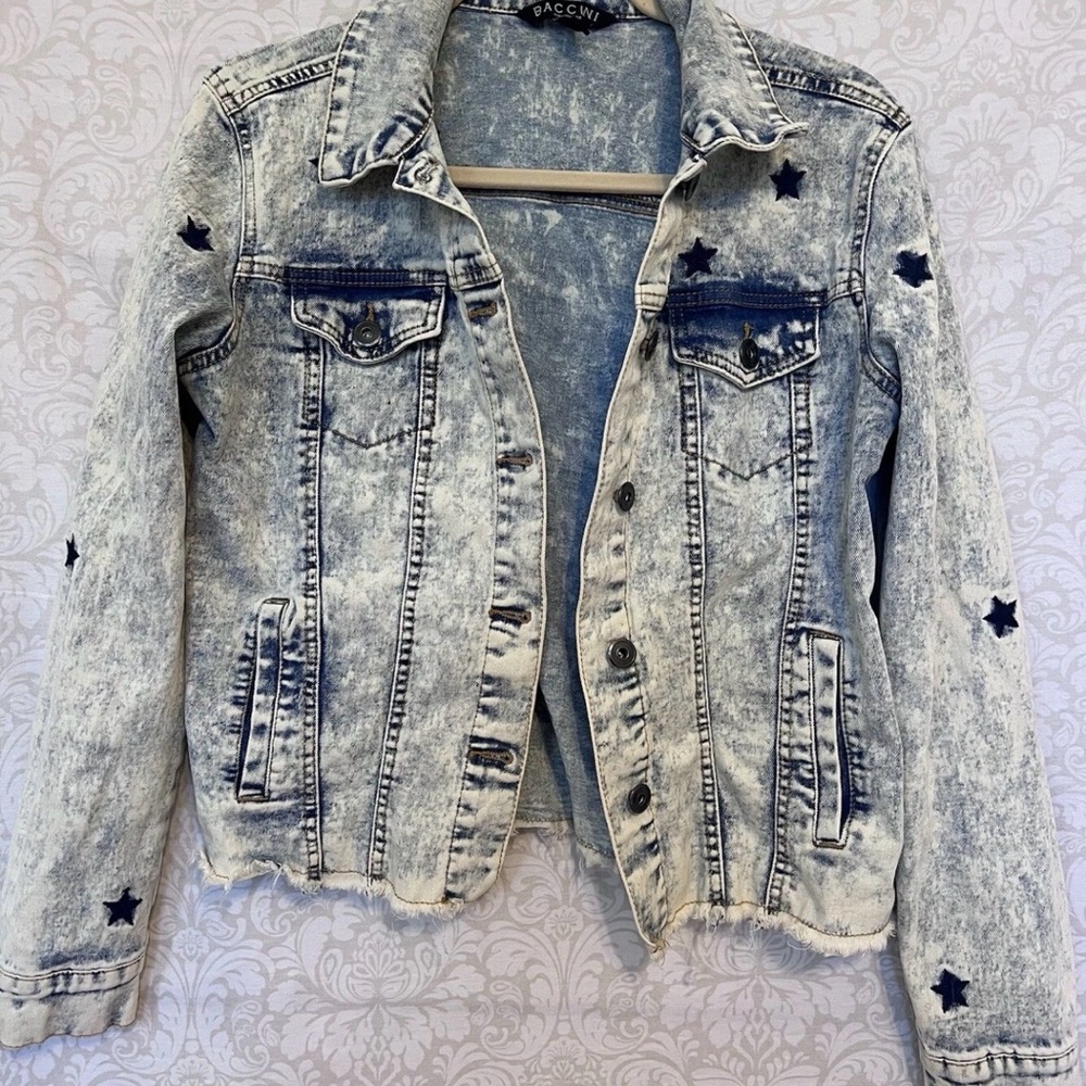 Baccini Women's Star-Studded Denim Jacket - Black and Gray